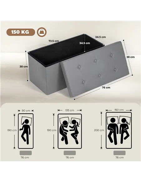 HOMCOM Storage Ottoman Bench, 89L PU Leather Folding Foot Rest Stool, End of Bed Bench, Easy Assembly, for Living Room, Bedroom,