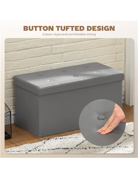 HOMCOM Storage Ottoman Bench, 89L PU Leather Folding Foot Rest Stool, End of Bed Bench, Easy Assembly, for Living Room, Bedroom,