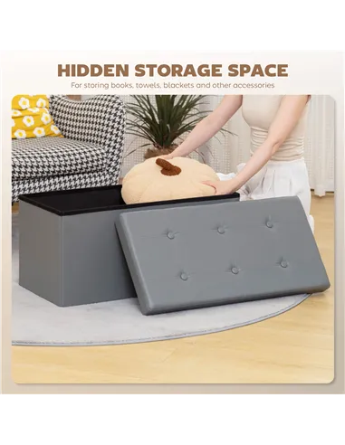 HOMCOM Storage Ottoman Bench, 89L PU Leather Folding Foot Rest Stool, End of Bed Bench, Easy Assembly, for Living Room, Bedroom,