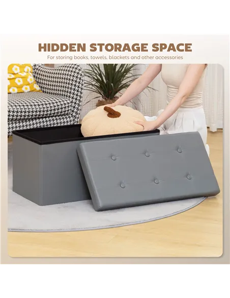 HOMCOM Storage Ottoman Bench, 89L PU Leather Folding Foot Rest Stool, End of Bed Bench, Easy Assembly, for Living Room, Bedroom,