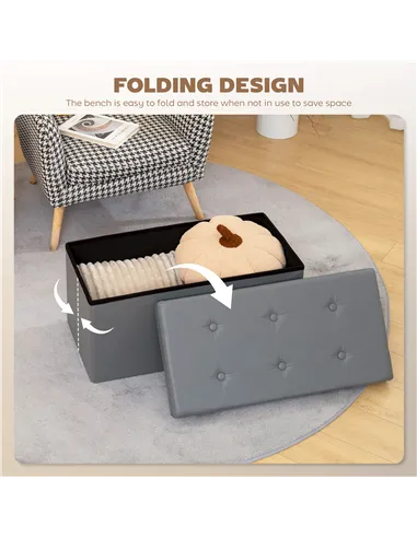 HOMCOM Storage Ottoman Bench, 89L PU Leather Folding Foot Rest Stool, End of Bed Bench, Easy Assembly, for Living Room, Bedroom,