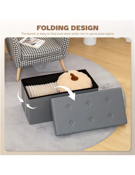 HOMCOM Storage Ottoman Bench, 89L PU Leather Folding Foot Rest Stool, End of Bed Bench, Easy Assembly, for Living Room, Bedroom,