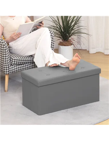HOMCOM Storage Ottoman Bench, 89L PU Leather Folding Foot Rest Stool, End of Bed Bench, Easy Assembly, for Living Room, Bedroom,