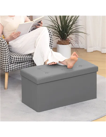 HOMCOM Storage Ottoman Bench, 89L PU Leather Folding Foot Rest Stool, End of Bed Bench, Easy Assembly, for Living Room, Bedroom,