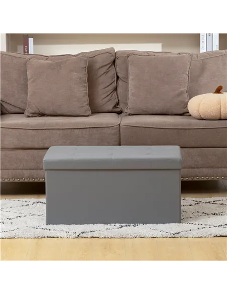 HOMCOM Storage Ottoman Bench, 89L PU Leather Folding Foot Rest Stool, End of Bed Bench, Easy Assembly, for Living Room, Bedroom,