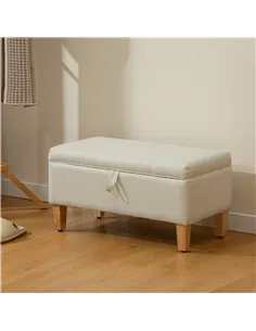 HOMCOM 30L Linen Storage Ottoman Padded Footstool with Rubberwood Legs for Storage Box, Bed End, Shoe Bench, Seating, Beige 2