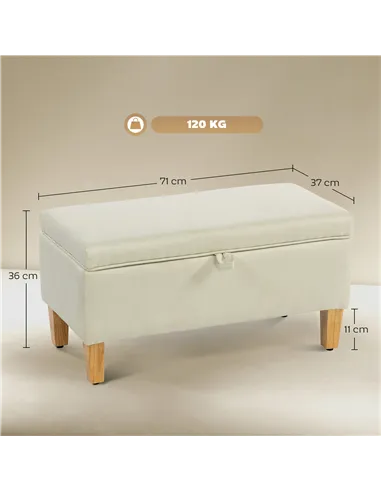 HOMCOM 30L Linen Storage Ottoman Padded Footstool with Rubberwood Legs for Storage Box, Bed End, Shoe Bench, Seating, Beige