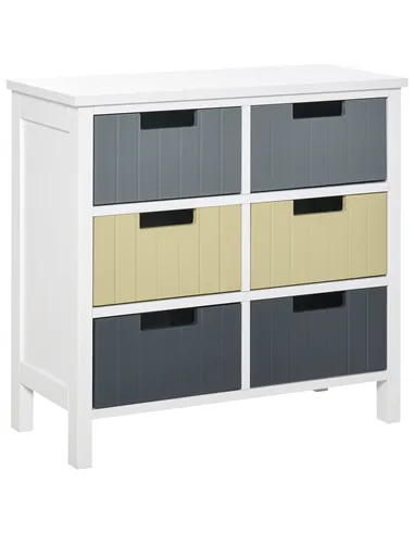 HOMCOM 6 Drawer Storage Tower, Dresser Chest with Wood Top, Organiser Unit for Closets Bedroom Nursery Room Hallway