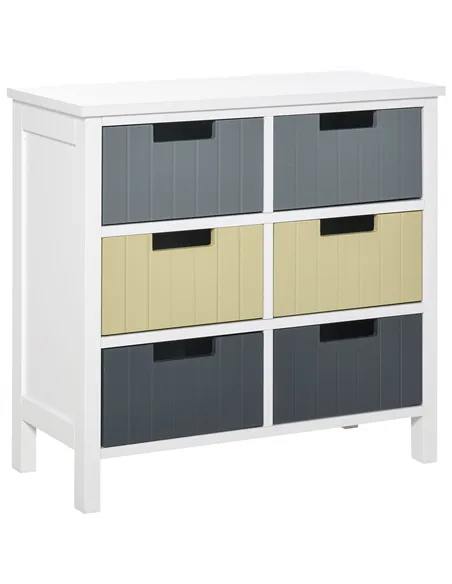 HOMCOM 6 Drawer Storage Tower, Dresser Chest with Wood Top, Organiser Unit for Closets Bedroom Nursery Room Hallway