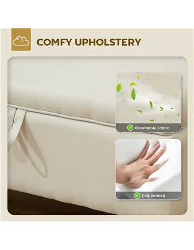 HOMCOM 30L Linen Storage Ottoman Padded Footstool with Rubberwood Legs for Storage Box, Bed End, Shoe Bench, Seating, Beige