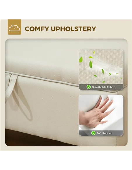 HOMCOM 30L Linen Storage Ottoman Padded Footstool with Rubberwood Legs for Storage Box, Bed End, Shoe Bench, Seating, Beige