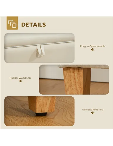 HOMCOM 30L Linen Storage Ottoman Padded Footstool with Rubberwood Legs for Storage Box, Bed End, Shoe Bench, Seating, Beige