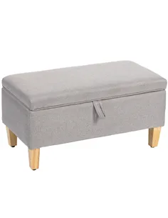 HOMCOM 30L Linen Storage Ottoman Padded Footstool with Rubberwood Legs for Storage Box, Bed End, Shoe Bench, Seating, Light Grey