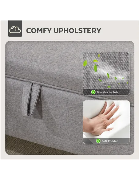 HOMCOM 30L Linen Storage Ottoman Padded Footstool with Rubberwood Legs for Storage Box, Bed End, Shoe Bench, Seating, Light Grey