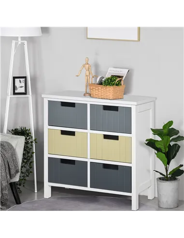 HOMCOM 6 Drawer Storage Tower, Dresser Chest with Wood Top, Organiser Unit for Closets Bedroom Nursery Room Hallway