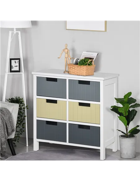 HOMCOM 6 Drawer Storage Tower, Dresser Chest with Wood Top, Organiser Unit for Closets Bedroom Nursery Room Hallway