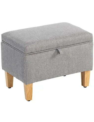 HOMCOM 16L Linen Storage Ottoman Padded Footstool with Rubberwood Legs for Storage Box, Bed End, Shoe Bench, Seating, Light Grey