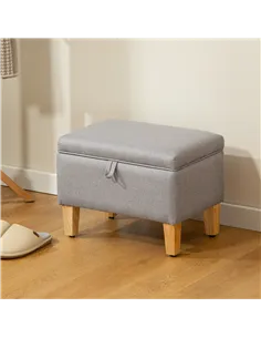 HOMCOM 16L Linen Storage Ottoman Padded Footstool with Rubberwood Legs for Storage Box, Bed End, Shoe Bench, Seating, Light Grey 2