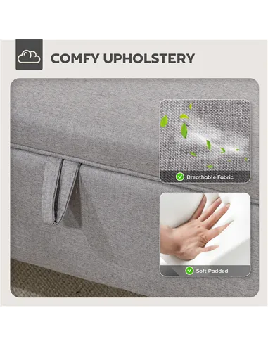 HOMCOM 16L Linen Storage Ottoman Padded Footstool with Rubberwood Legs for Storage Box, Bed End, Shoe Bench, Seating, Light Grey