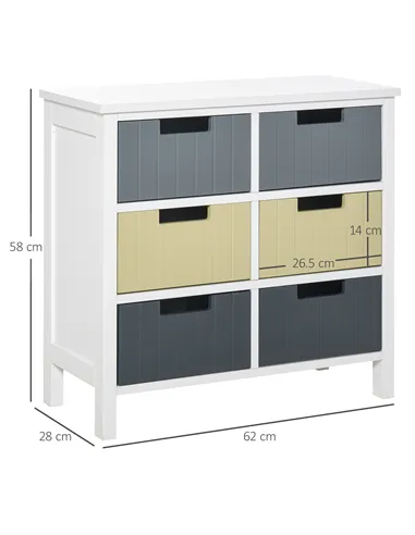 HOMCOM 6 Drawer Storage Tower, Dresser Chest with Wood Top, Organiser Unit for Closets Bedroom Nursery Room Hallway