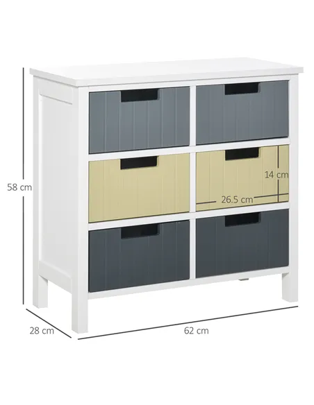 HOMCOM 6 Drawer Storage Tower, Dresser Chest with Wood Top, Organiser Unit for Closets Bedroom Nursery Room Hallway
