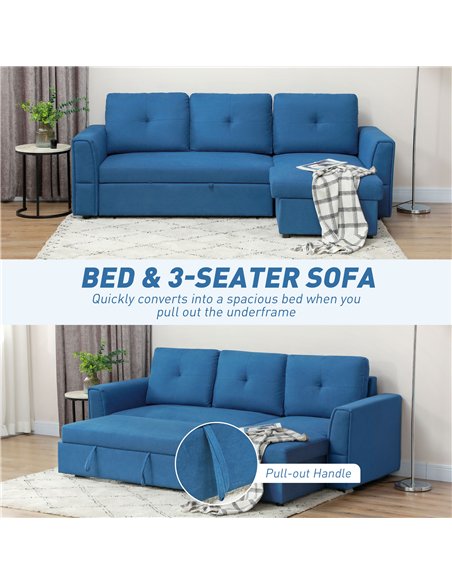 HOMCOM 3 Seater Sofa Bed, L Shaped Pull Out Sofa Bed with Storage, Convertible Click Clack Settee Sectional Sleeper Futon for Li
