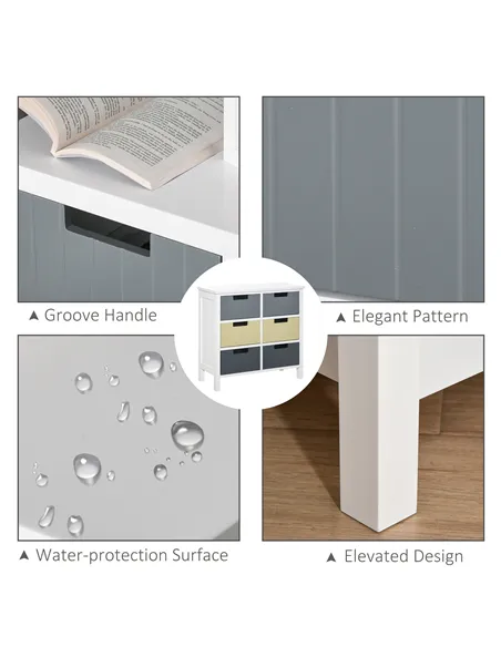 HOMCOM 6 Drawer Storage Tower, Dresser Chest with Wood Top, Organiser Unit for Closets Bedroom Nursery Room Hallway
