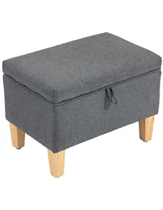 HOMCOM 16L Linen Storage Ottoman Padded Footstool with Rubberwood Legs for Storage Box, Bed End, Shoe Bench, Seating, Charcoal G