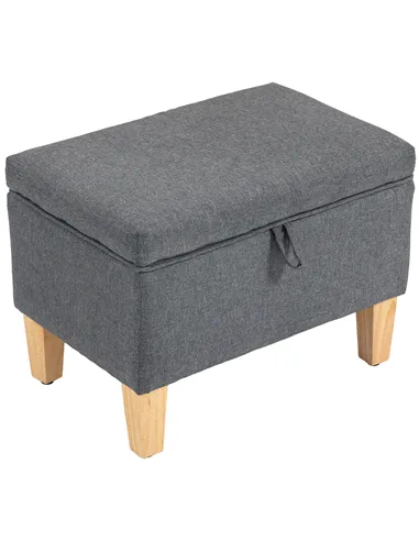 HOMCOM 16L Linen Storage Ottoman Padded Footstool with Rubberwood Legs for Storage Box, Bed End, Shoe Bench, Seating, Charcoal G
