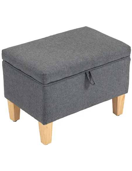HOMCOM 16L Linen Storage Ottoman Padded Footstool with Rubberwood Legs for Storage Box, Bed End, Shoe Bench, Seating, Charcoal G