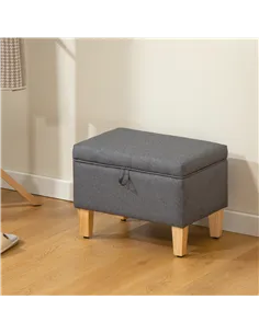 HOMCOM 16L Linen Storage Ottoman Padded Footstool with Rubberwood Legs for Storage Box, Bed End, Shoe Bench, Seating, Charcoal G 2