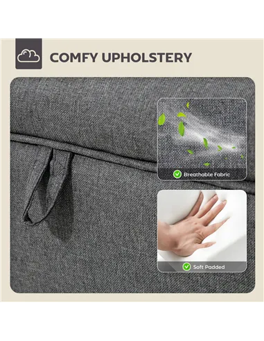 HOMCOM 16L Linen Storage Ottoman Padded Footstool with Rubberwood Legs for Storage Box, Bed End, Shoe Bench, Seating, Charcoal G