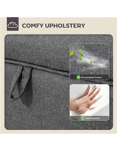 HOMCOM 16L Linen Storage Ottoman Padded Footstool with Rubberwood Legs for Storage Box, Bed End, Shoe Bench, Seating, Charcoal G