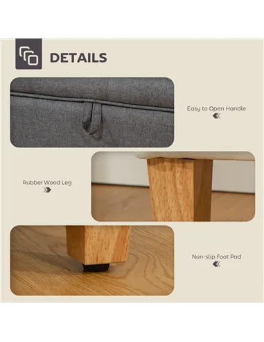 HOMCOM 16L Linen Storage Ottoman Padded Footstool with Rubberwood Legs for Storage Box, Bed End, Shoe Bench, Seating, Charcoal G