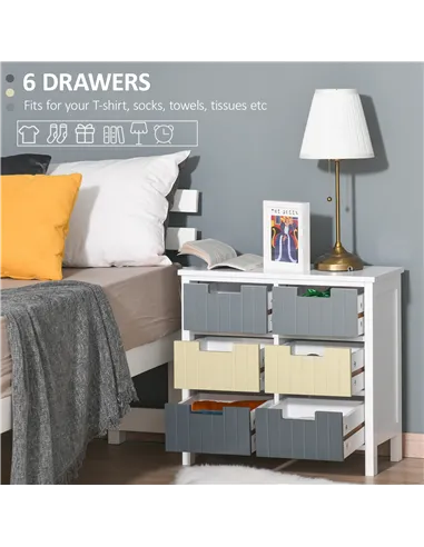 HOMCOM 6 Drawer Storage Tower, Dresser Chest with Wood Top, Organiser Unit for Closets Bedroom Nursery Room Hallway