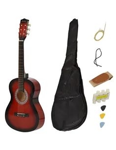 HOMCOM 36" 3/4 Beginner Acoustic Guitar Set, with Protective Case, Red