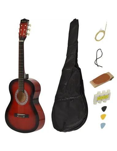 HOMCOM 36" 3/4 Beginner Acoustic Guitar Set, with Protective Case, Red