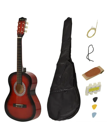 HOMCOM 36" 3/4 Beginner Acoustic Guitar Set, with Protective Case, Red