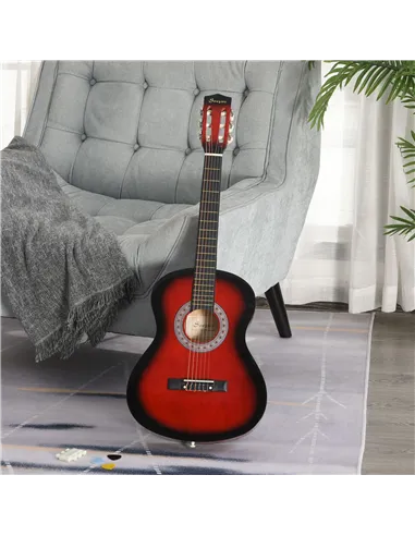 HOMCOM 36" 3/4 Beginner Acoustic Guitar Set, with Protective Case, Red