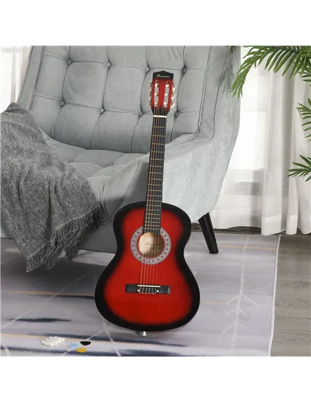 HOMCOM 36" 3/4 Beginner Acoustic Guitar Set, with Protective Case, Red
