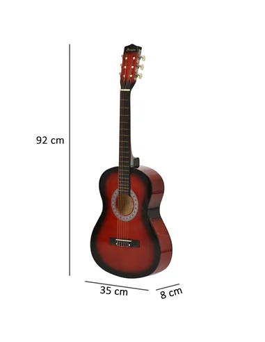 HOMCOM 36" 3/4 Beginner Acoustic Guitar Set, with Protective Case, Red