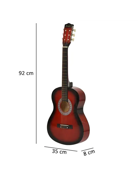 HOMCOM 36" 3/4 Beginner Acoustic Guitar Set, with Protective Case, Red
