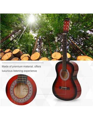 HOMCOM 36" 3/4 Beginner Acoustic Guitar Set, with Protective Case, Red