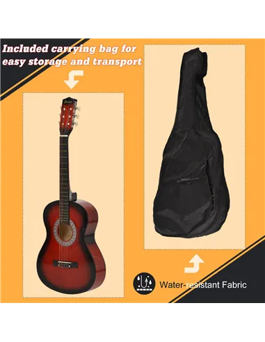 HOMCOM 36" 3/4 Beginner Acoustic Guitar Set, with Protective Case, Red