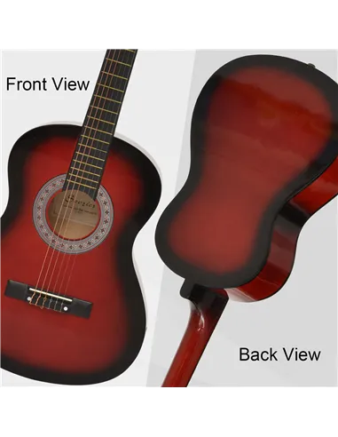 HOMCOM 36" 3/4 Beginner Acoustic Guitar Set, with Protective Case, Red