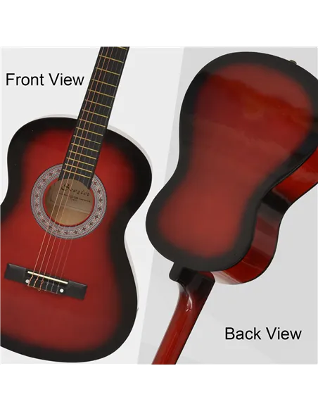 HOMCOM 36" 3/4 Beginner Acoustic Guitar Set, with Protective Case, Red