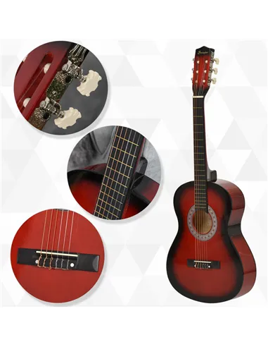 HOMCOM 36" 3/4 Beginner Acoustic Guitar Set, with Protective Case, Red