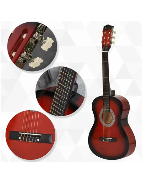 HOMCOM 36" 3/4 Beginner Acoustic Guitar Set, with Protective Case, Red