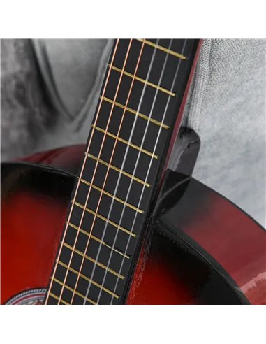 HOMCOM 36" 3/4 Beginner Acoustic Guitar Set, with Protective Case, Red