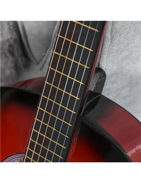 HOMCOM 36" 3/4 Beginner Acoustic Guitar Set, with Protective Case, Red